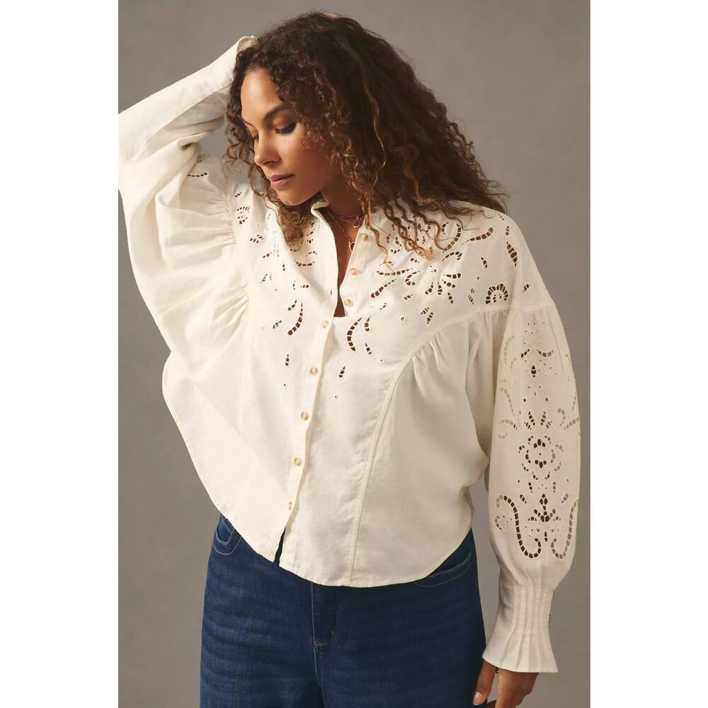 Pilcro Structured Eyelet Blouse L - Picture 6 of 7